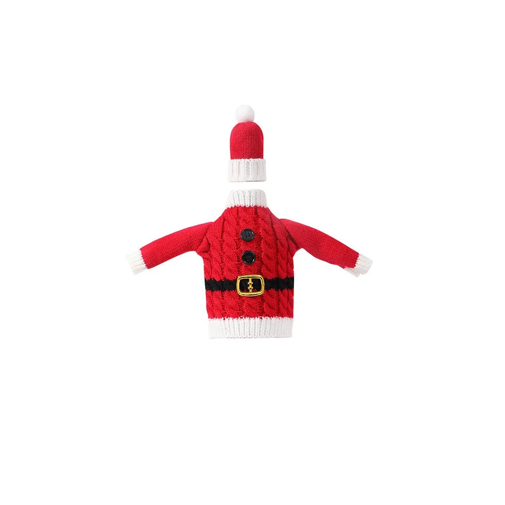 Christmas Knitted Wine Bottle Cover | Festive Sleeve Gift Bag Holiday Bottle Cover Nixie Red Belt