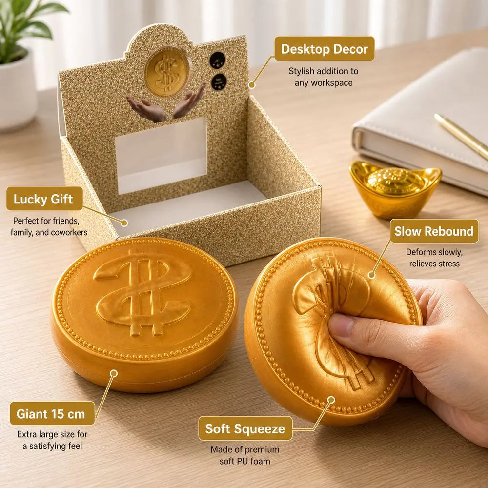 15cm Giant Gold Coin Squeeze Fidget Toy – Slow Rebound Squishy