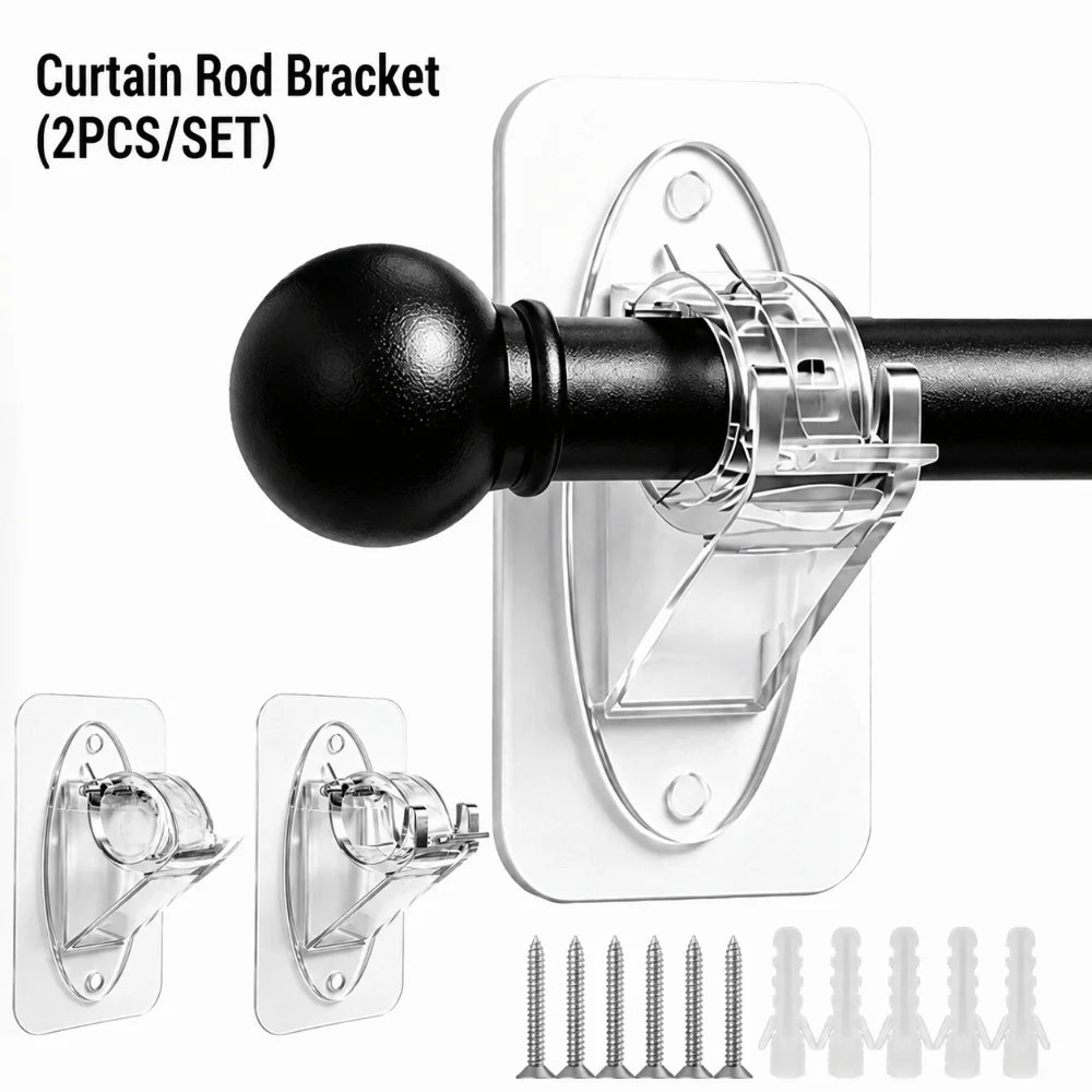 No-Drill Curtain Rod Brackets – Adhesive & Screw Dual Use 2pcs Curtain Rod Brackets Nixie