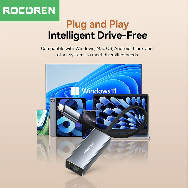 Rocoren USB-C to RJ45 Gigabit Ethernet Adapter 1000Mbps USB Ethernet Adapter Nixie
