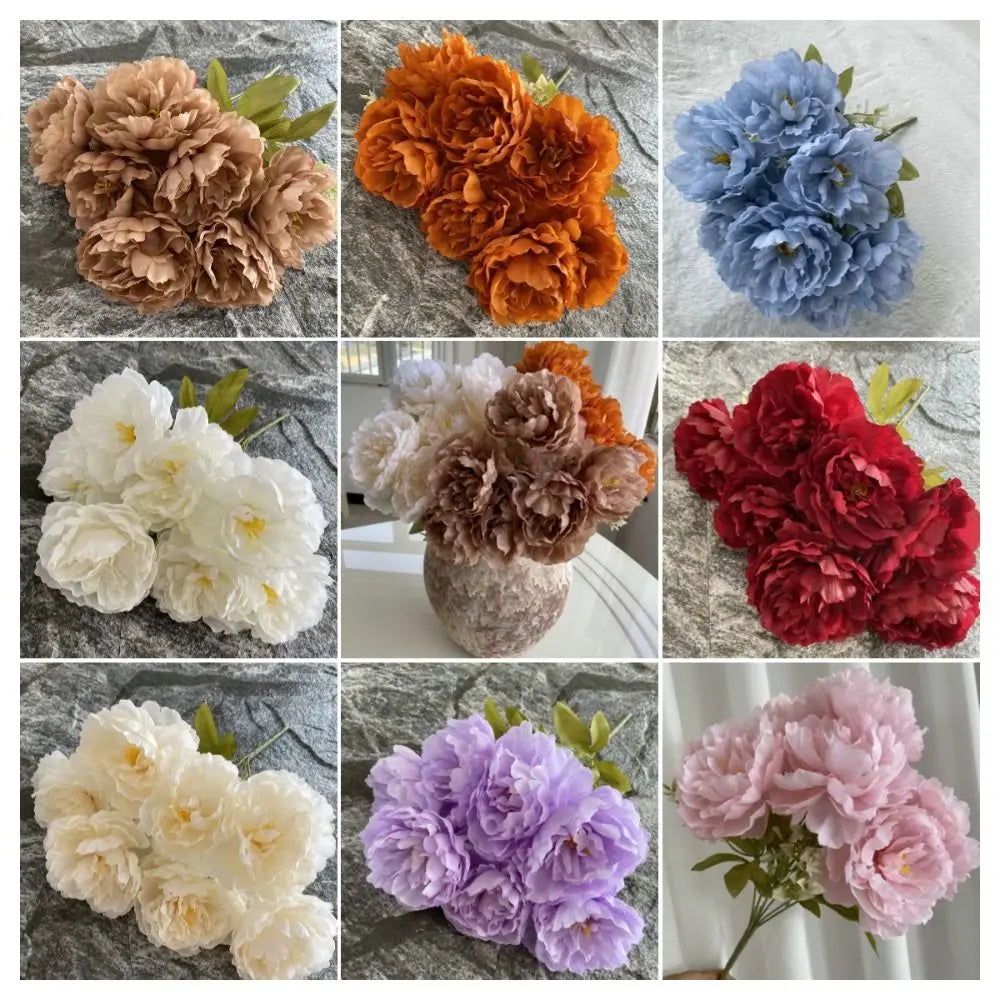 42CM Silk Peony Bouquet 7-Head Artificial Flowers – Wedding Decor Artificial Flower Bouquet Nixie