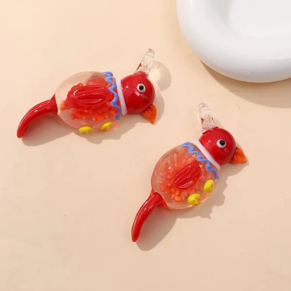 Handmade Murano Glass Bird & Flower Pendant – Multicolor Glass Jewelry Pendant Nixie