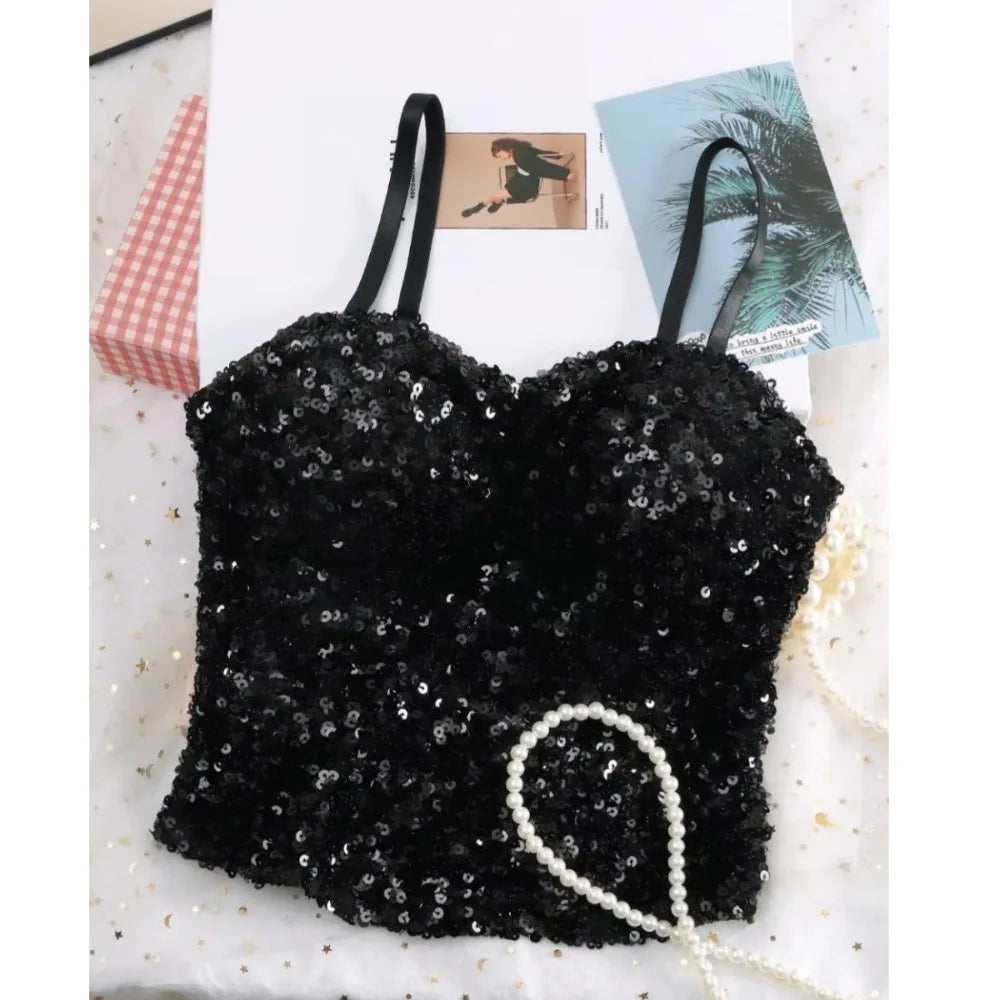 Women's Shiny Sequin Backless Wrap Tank Top | One Size