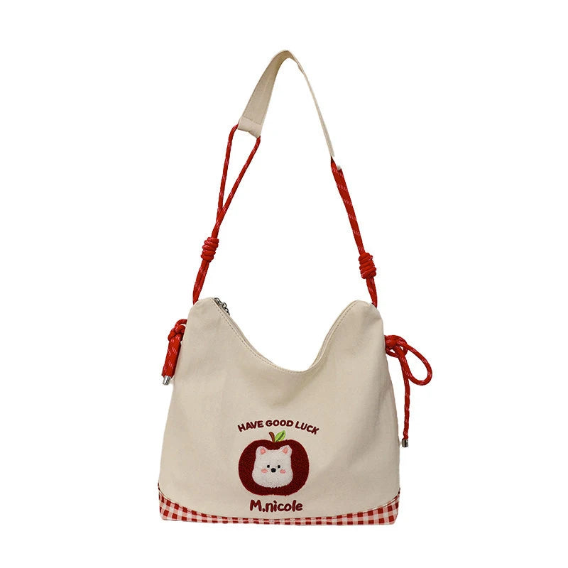Korean Minimalist Embroidered Tote Bag – Large Crossbody for Women Embroidered Tote Bag Nixie