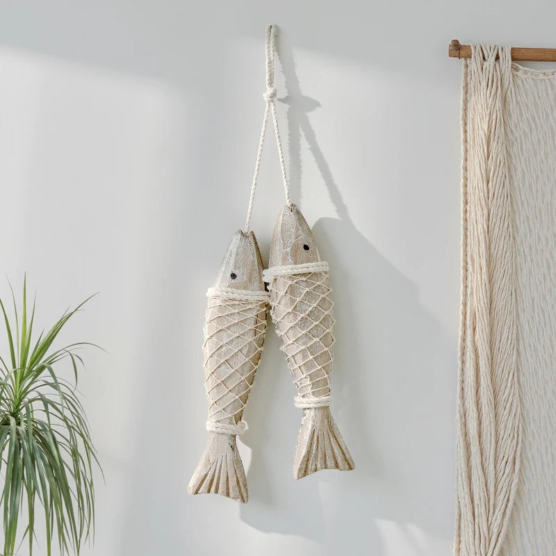 Mediterranean Wooden Fish Skewer Wall Pendant | Retro Carved Decor Wall Pendant Decor Nixie