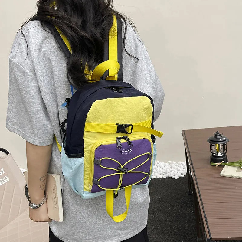 Dopamine Color-Block Backpack – Lightweight Waterproof Nylon Waterproof Backpack Nixie Dark blue