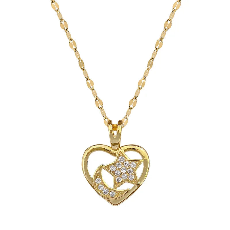 Heart Moon Star Pendant Necklace | Gold Stainless Steel Choker Pendant Necklace Nixie
