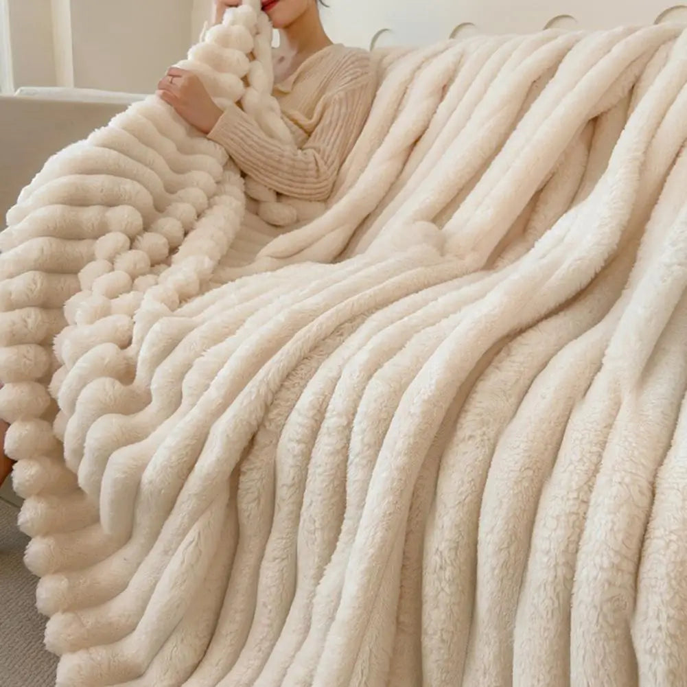 Cozy Plush Throw Blanket – Thick Fluffy Bubble for Couch & Bed