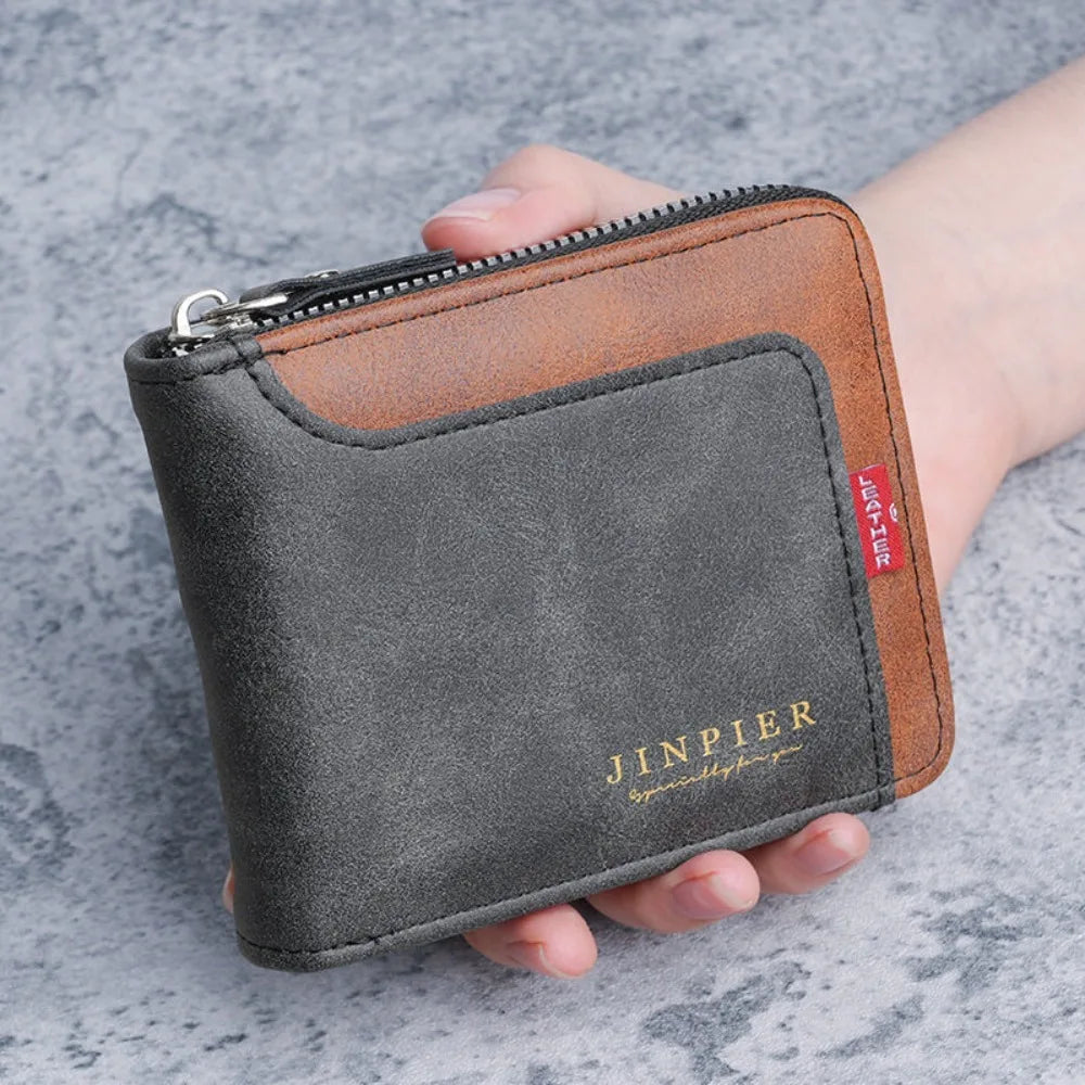 Men's PU Leather Short Wallet Zipper Card Holder | Nixie Leather Wallet Nixie Black