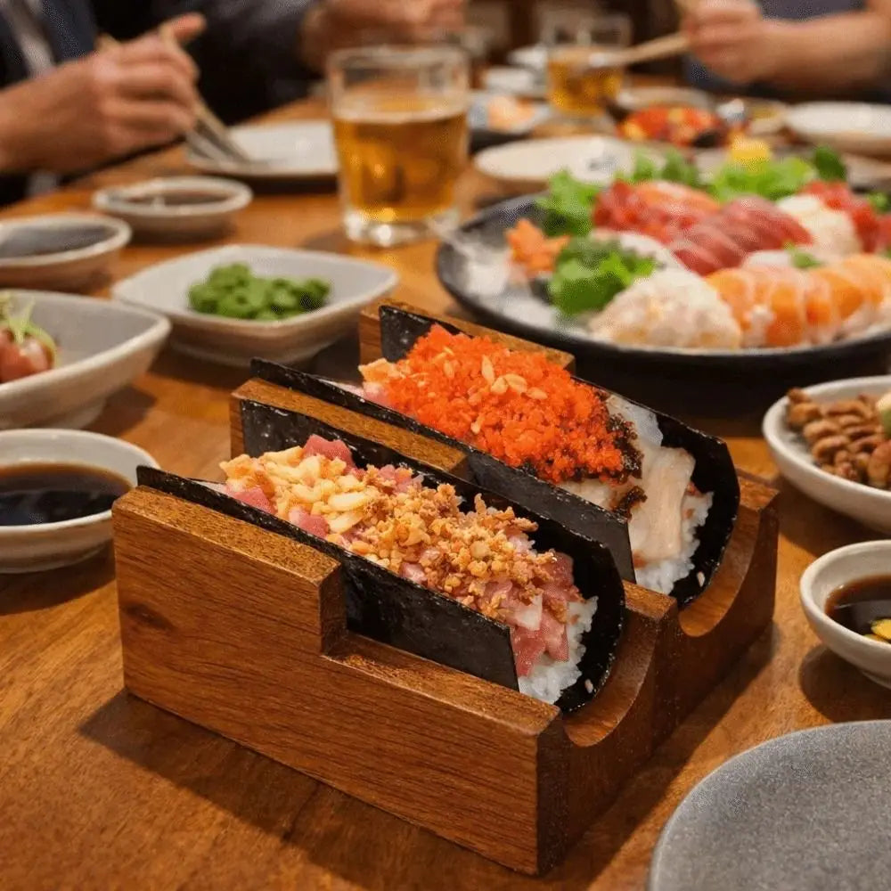 Sapele Wood U-Shaped Sushi Rack – Japanese Style Stand Sushi Serving Rack Nixie