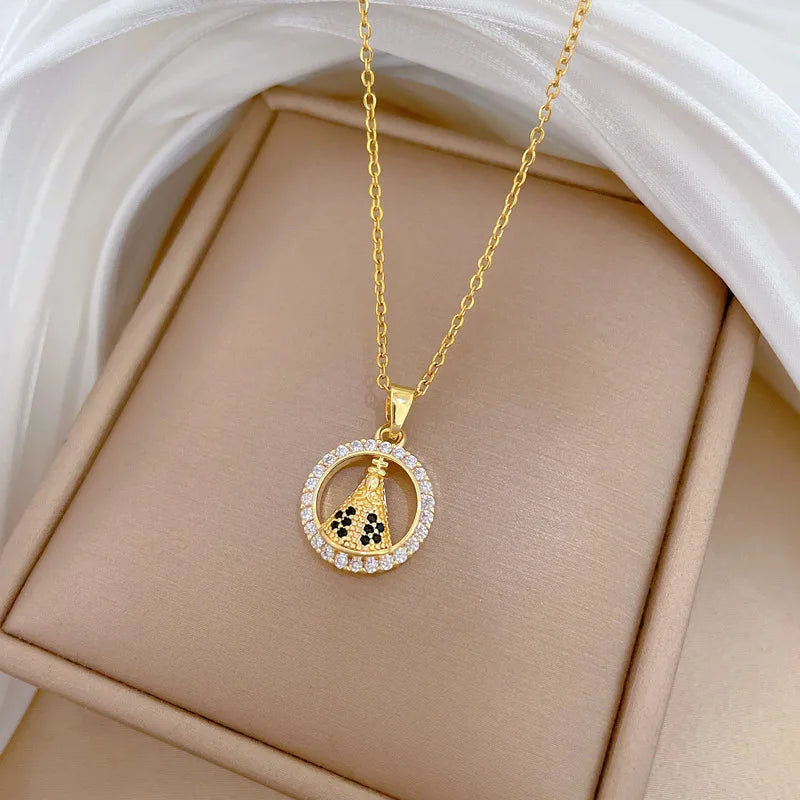 Women's Gold Hoop Pendant Choker Necklace | Stainless Steel Pendant Choker Necklace Nixie