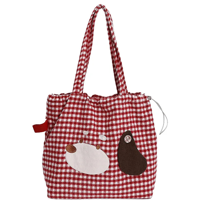 Cute Cartoon Plaid Tote Bag – Large Shoulder Bag for Women Shoulder Tote Bag Nixie