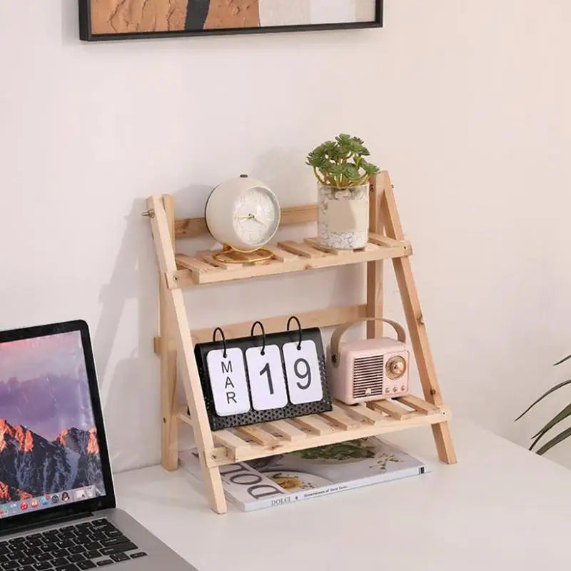 2-Tier Wooden Desktop Storage Rack & Book Organizer Shelf Desktop Storage Shelf Nixie