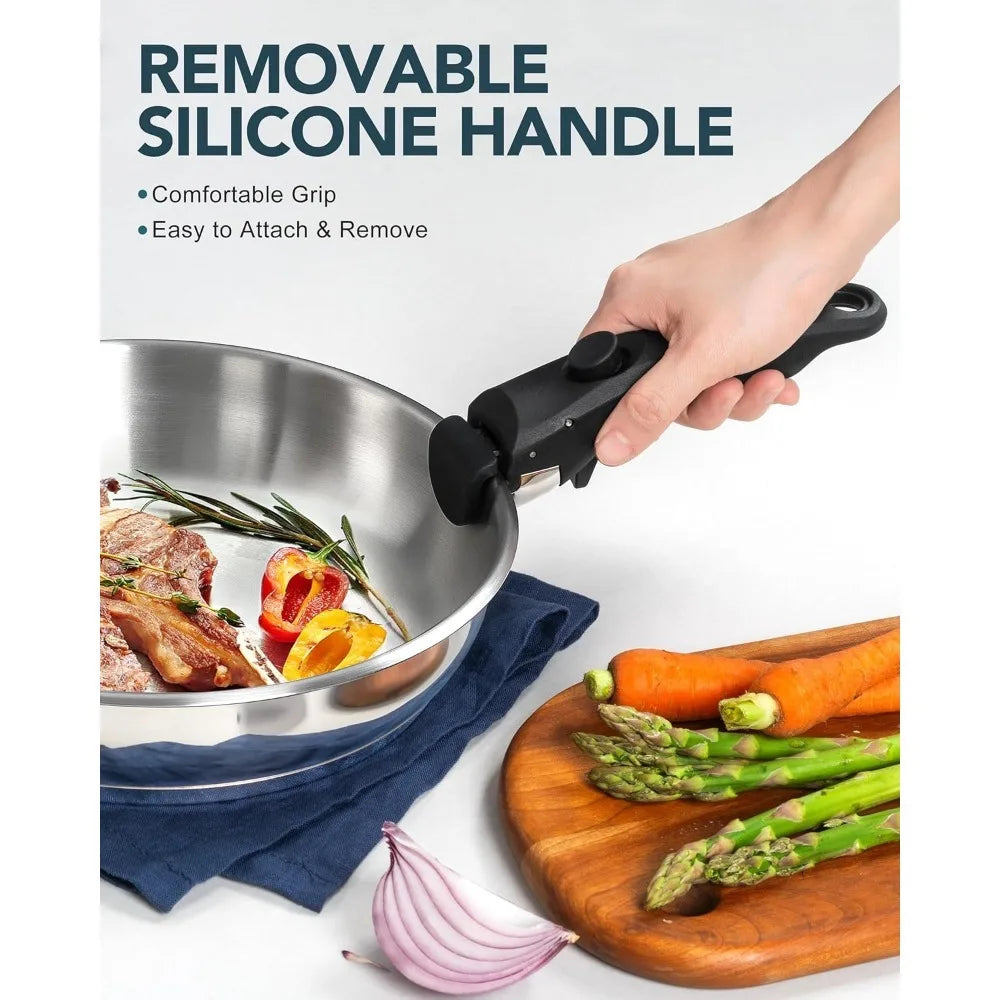 MICHELANGELO 3-Piece Stainless Steel Pan Set, Removable Handle Stainless Steel Pan Set Nixie