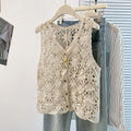 Boho Crochet Vest – Hollow-Out Sleeveless Cardigan for Women Crochet Cardigan Vest Nixie Beige One Size