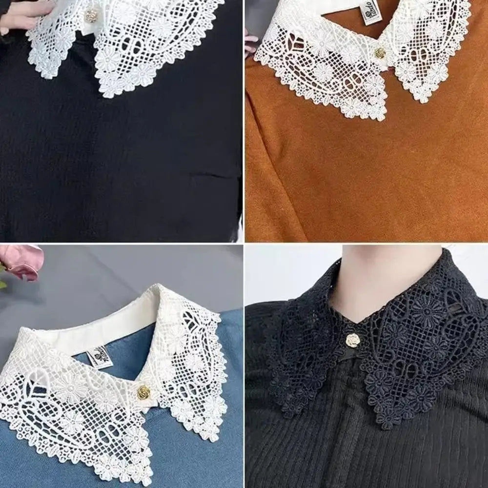 Lace Floral Detachable Collar – Black & White Women's Trim Detachable Lace Collar Nixie