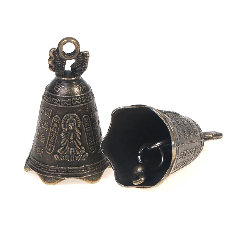 2pcs Mini Antique Brass Guanyin Bell Copper Sculpture Set Decorative Bell Sculpture Nixie