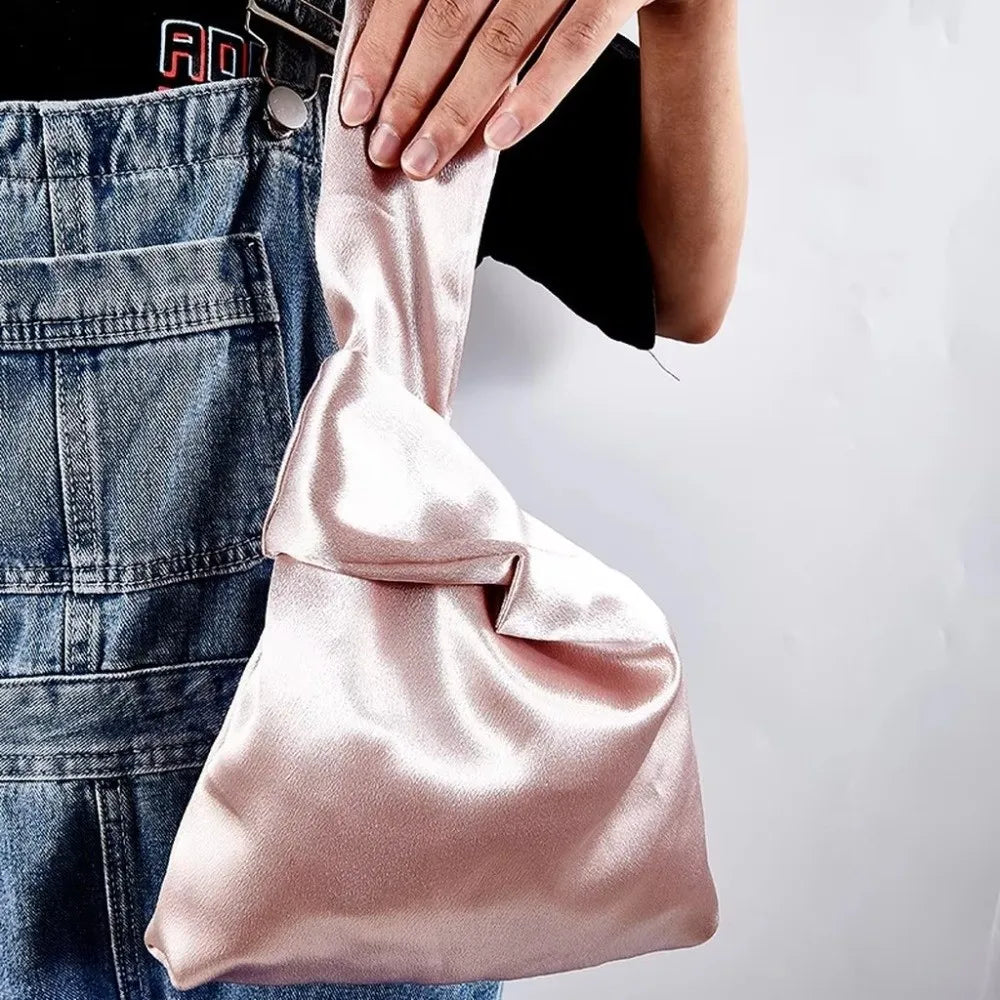 Japanese Knot Wrist Bag Faux Silk Satin Tote Handbag Women Wrist Tote Handbag Nixie