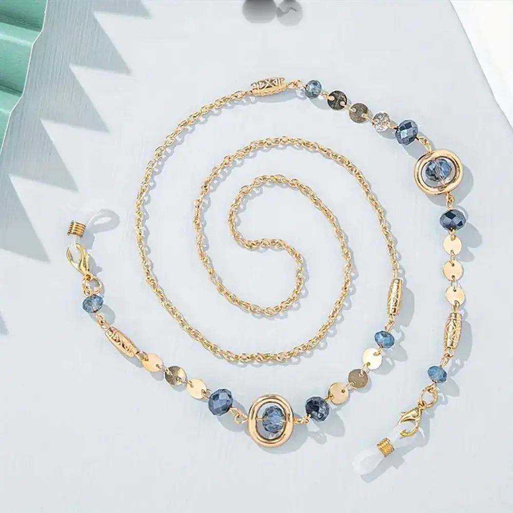 Rhinestone Glasses Chain Ocean Blue Metal Anti-Slip Strap Glasses Chain Strap Nixie