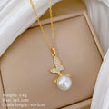 Pearl Butterfly Pendant Choker – Women's Gold Stainless Steel Pendant Necklace Nixie XL2606-342