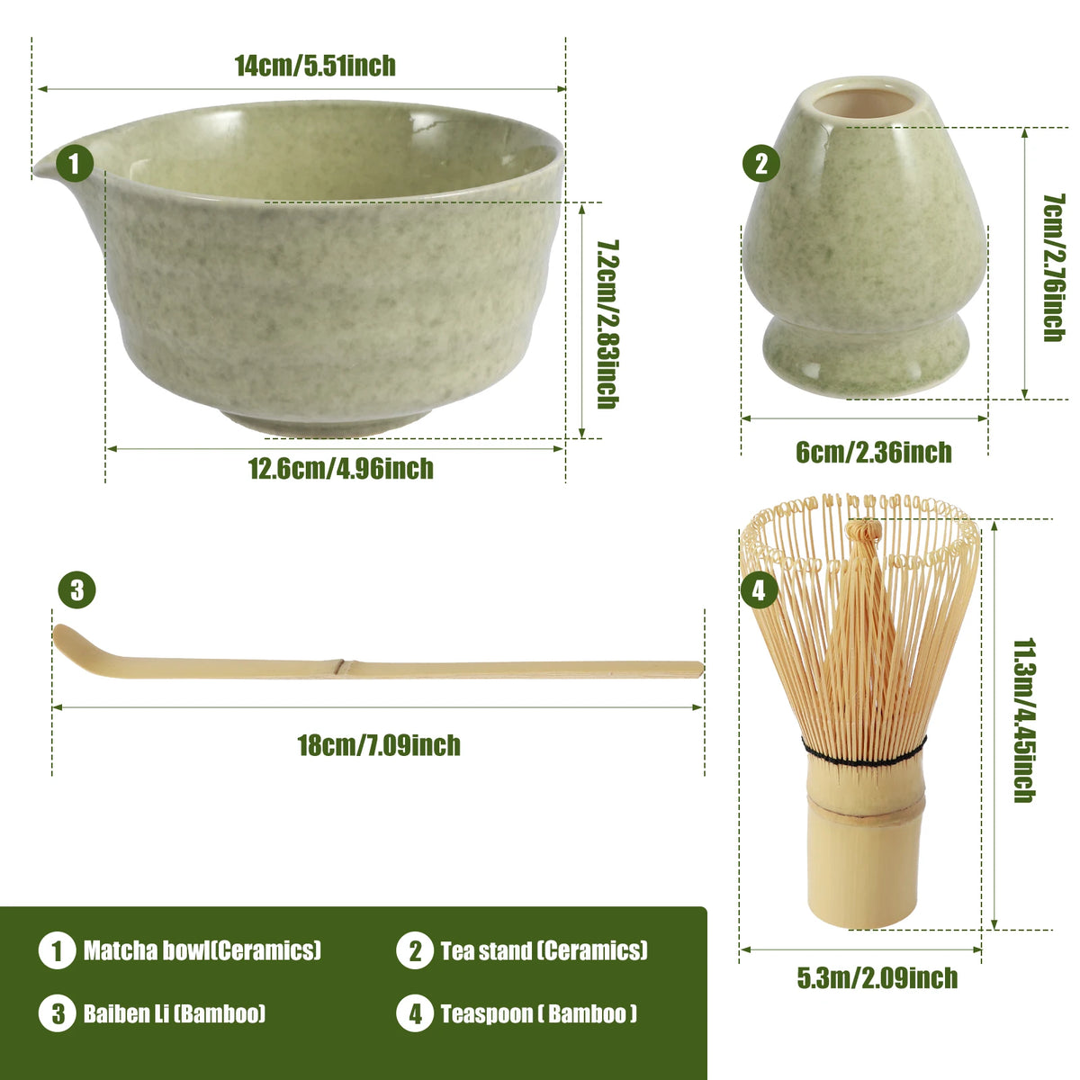 4-Piece Japanese Matcha Set – Ceramic Bowl & Bamboo Whisk Matcha Tea Set Nixie