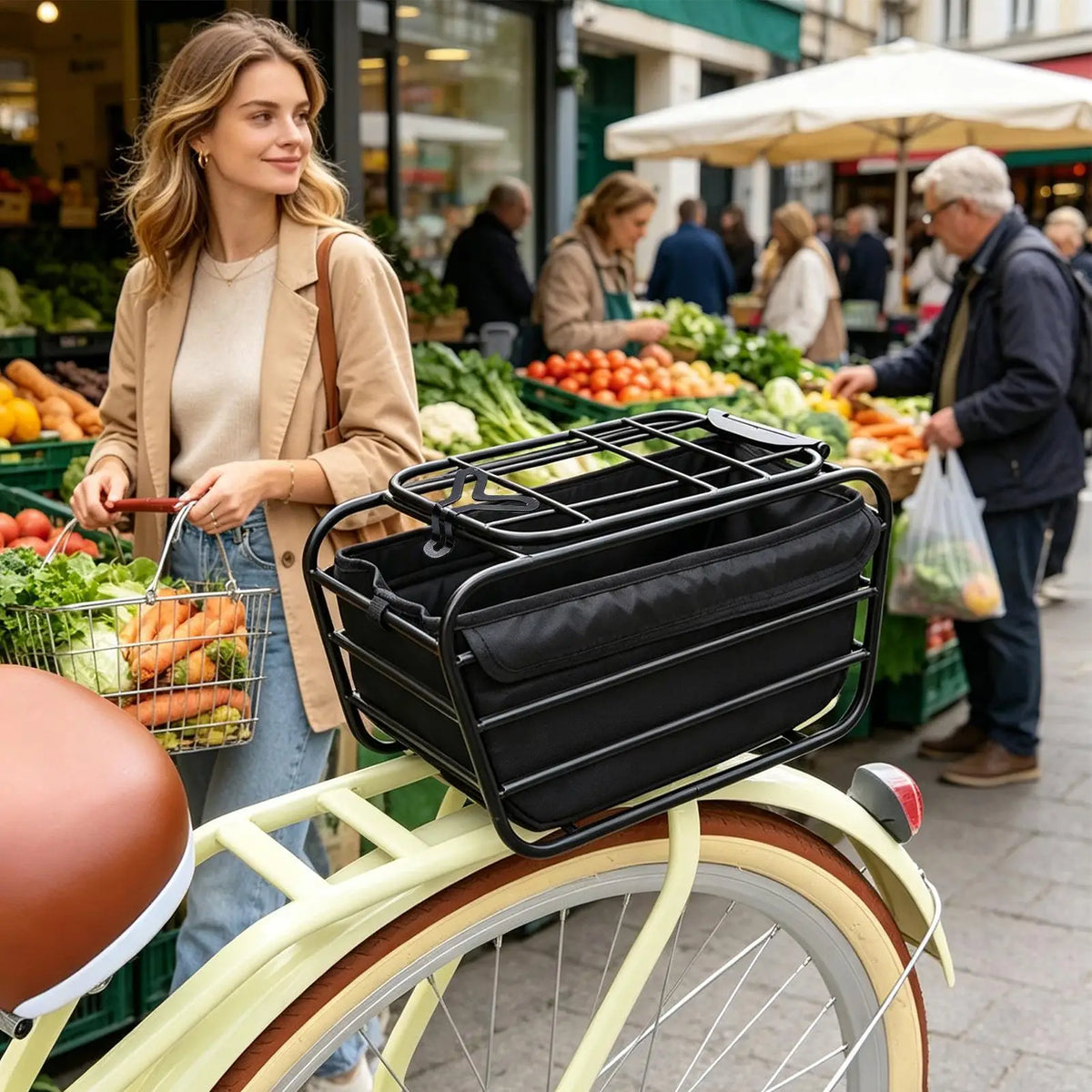 Bike Rear Basket with Lock Cover – Steel Pet & Cargo Carrier Bike Rear Basket Nixie
