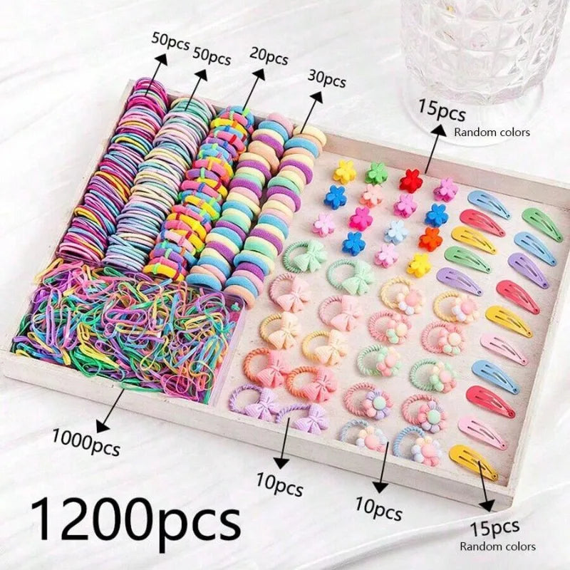 Colorful Bow & Flower Elastic Hair Bands Set for Girls Kids