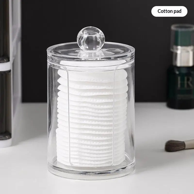 Cotton Swab Organizer Jar with Bamboo Lid | Clear & Dustproof
