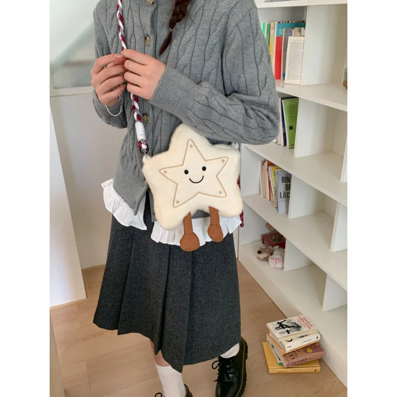 Korean Style Cute Plush Star Fluffy Crossbody Shoulder Bag Plush Crossbody Bag Nixie