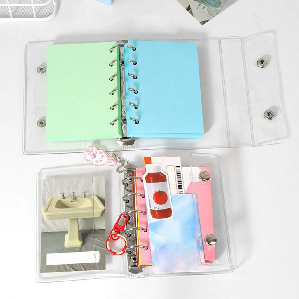 6-Ring Clear PVC Binder Cover A6/A7 Loose Leaf Notebook Organizer