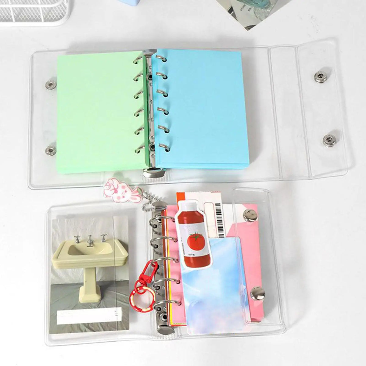 6-Ring Clear PVC Binder Cover A6/A7 Loose Leaf Notebook Organizer