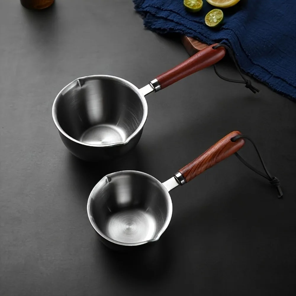 10oz Stainless Steel Pot Wooden Handle | Candle Wax & Cooking Small Saucepot Nixie