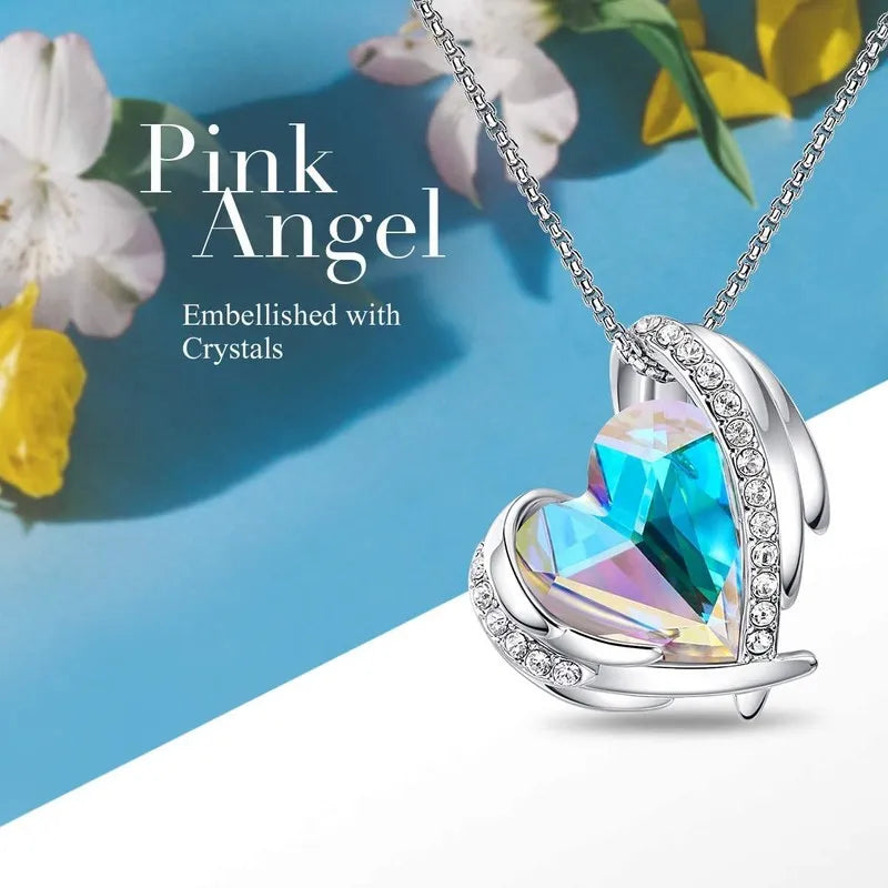 925 Silver Plated Heart Pendant Necklace with Crystals for Women Pendant Necklace Nixie