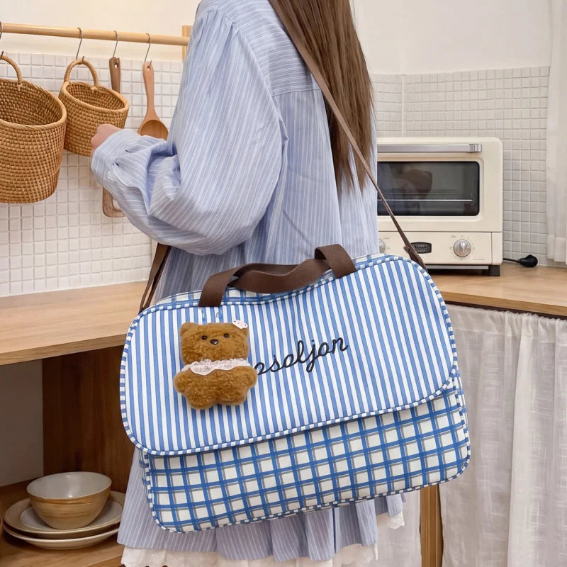 Women's Large Striped Canvas Tote Shoulder Handbag Canvas Tote Bag Nixie