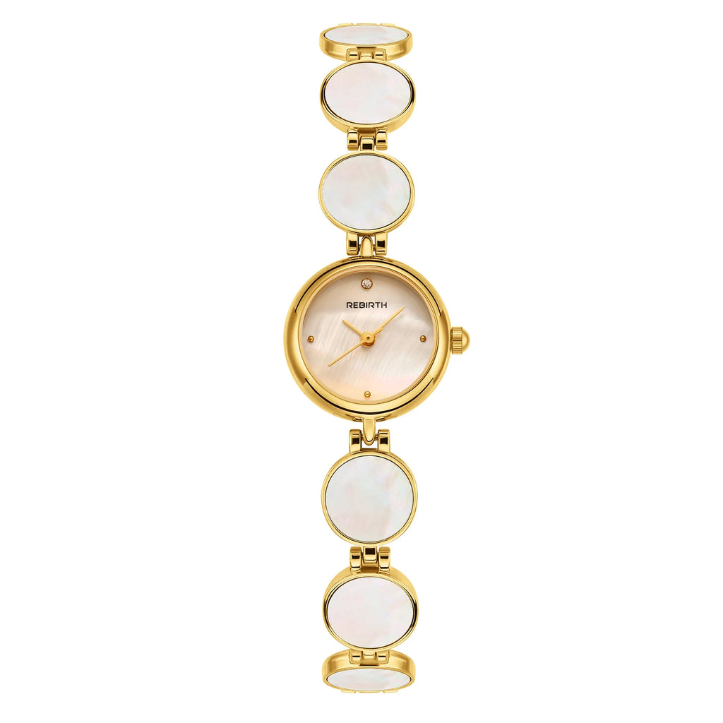 REBIRTH Women's Quartz Watch | Mother-of-Pearl & Diamond Dial Women's Quartz Watch Nixie Gold