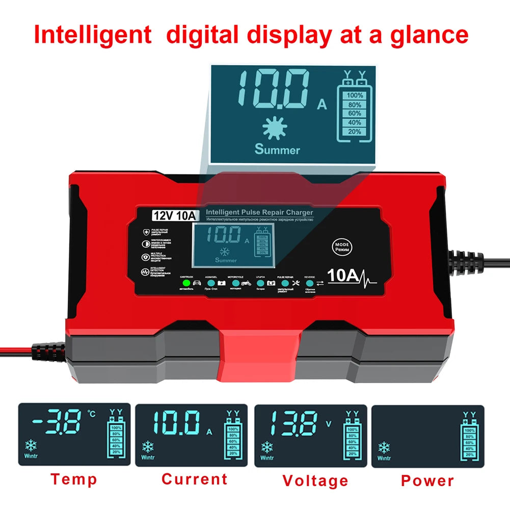 12V 10A Smart Battery Charger – Car, Motorcycle, AGM & GEL Smart Battery Charger Nixie