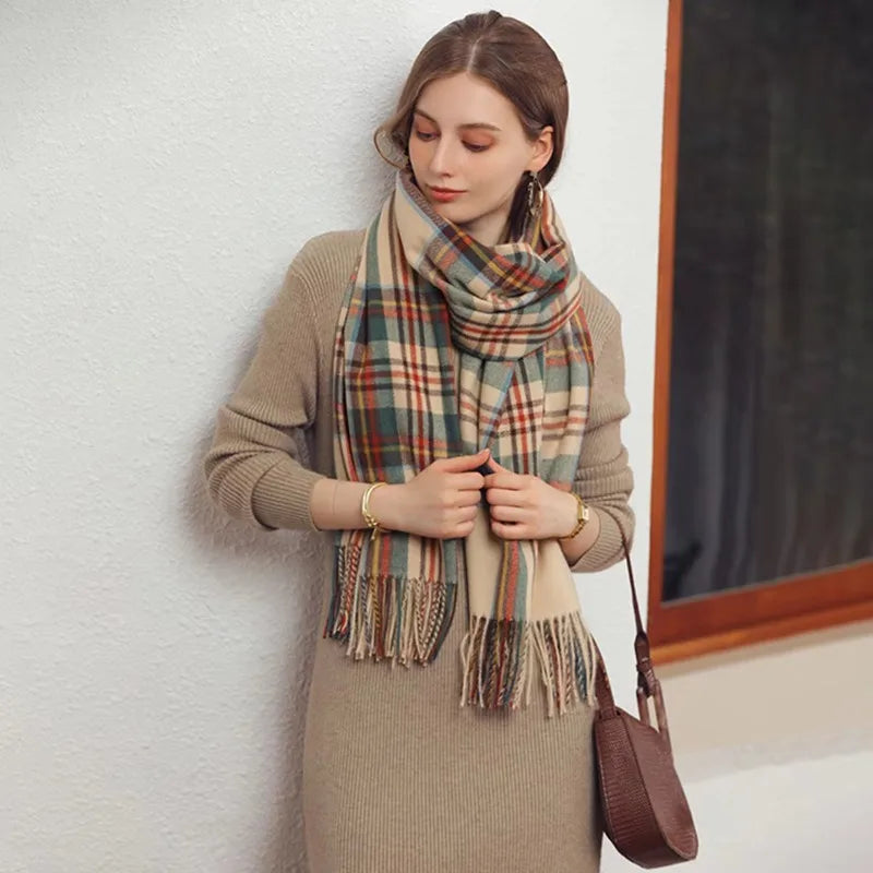 Women's Tassel Plaid Scarf – Soft Scottish Style Winter Shawl Tassel Plaid Scarf Nixie