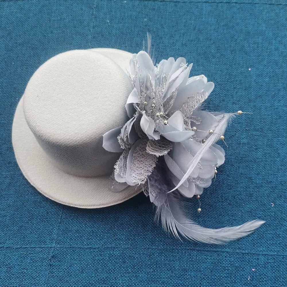 Kids Fascinator Hat 13cm Feather Flower Pillbox Hair Clip