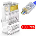 100Pcs RJ45 CAT6 CAT5e Pass-Through Connectors Gold-Plated 8P8C Network Crimp Connectors Nixie 100PCS