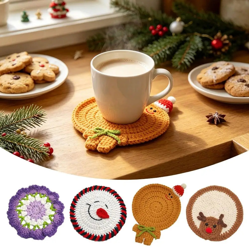 Hand-Knitted Christmas Crochet Coaster | Gingerbread Man Cup Mat Crochet Coaster Nixie