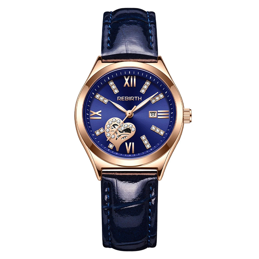 REBIRTH Women's Quartz Watch | Leather Band Roman Numeral Quartz Watch Nixie Blue