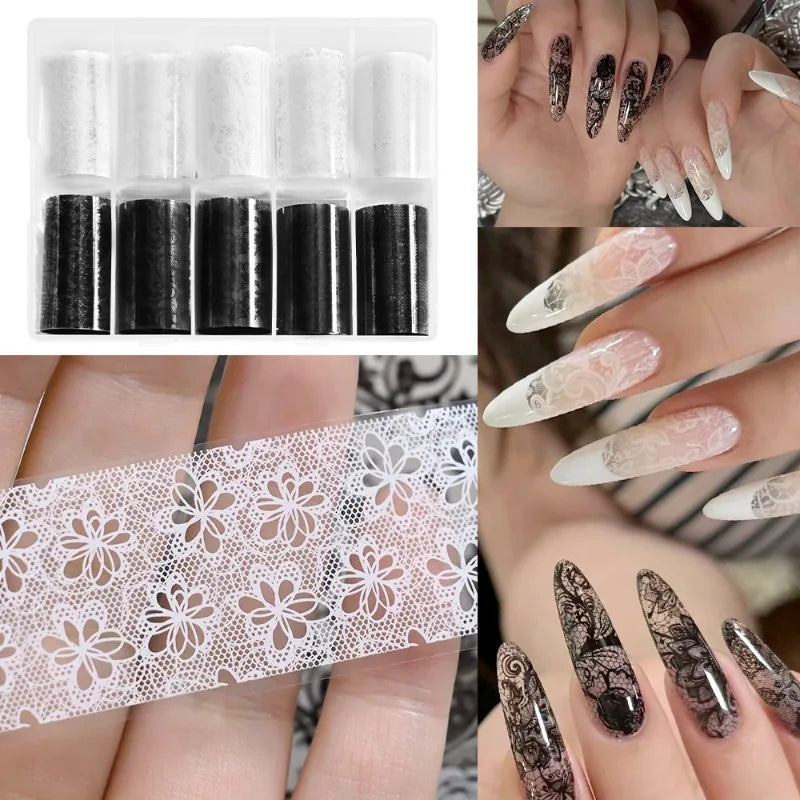 10 Rolls Lace Nail Transfer Stickers – French Manicure Decals Nail Art Stickers Nixie