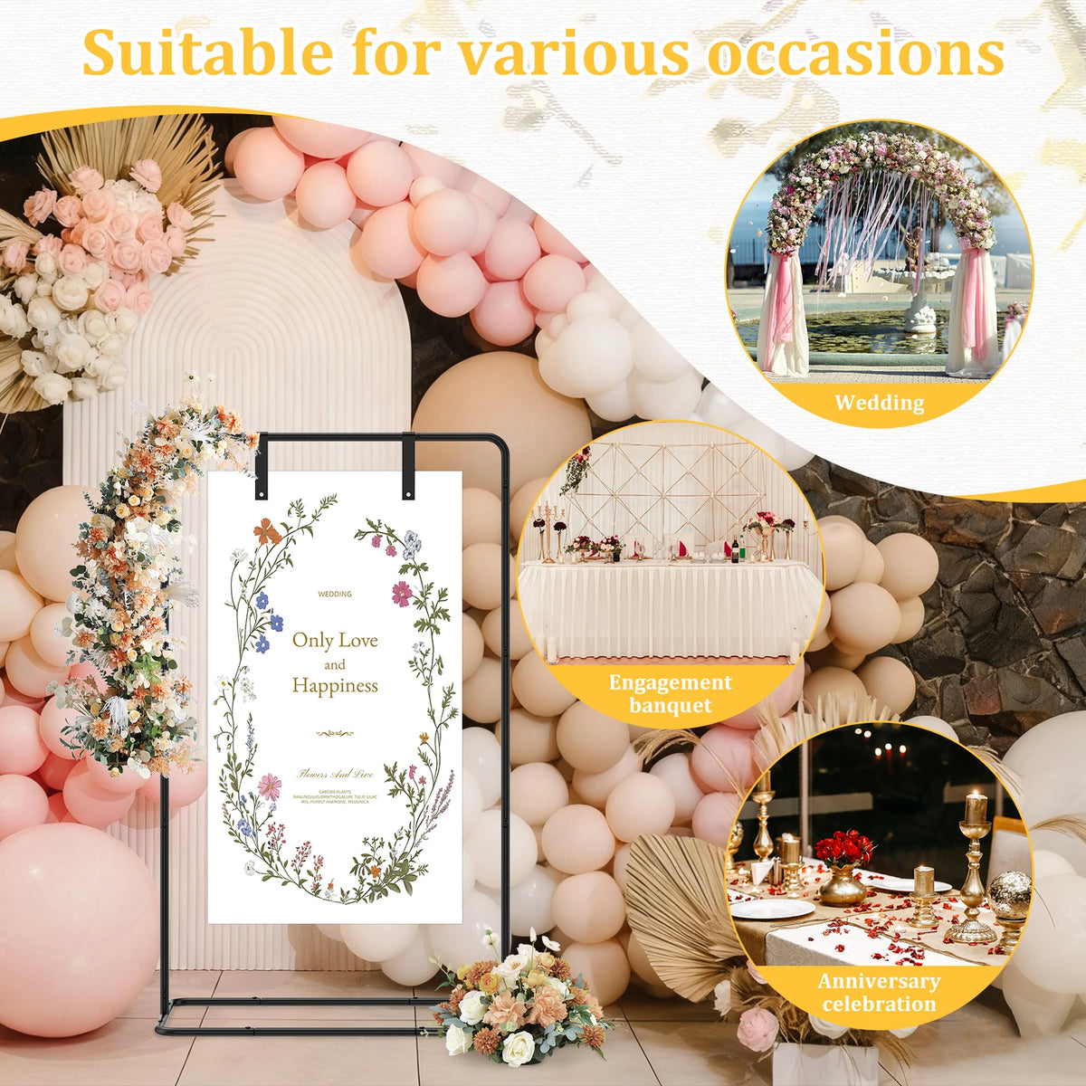 Wedding Welcome Sign Stand – Adjustable Metal Easel