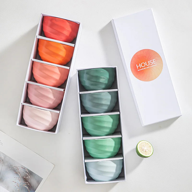 Gradient Ceramic Rice Bowl Set of 5 – Porcelain Tableware Gift