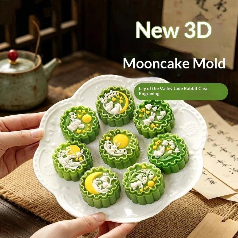 Mooncake Mold Set – 3D Hand Press Cookie Stamps Mid-Autumn Pastry Baking Mold Nixie