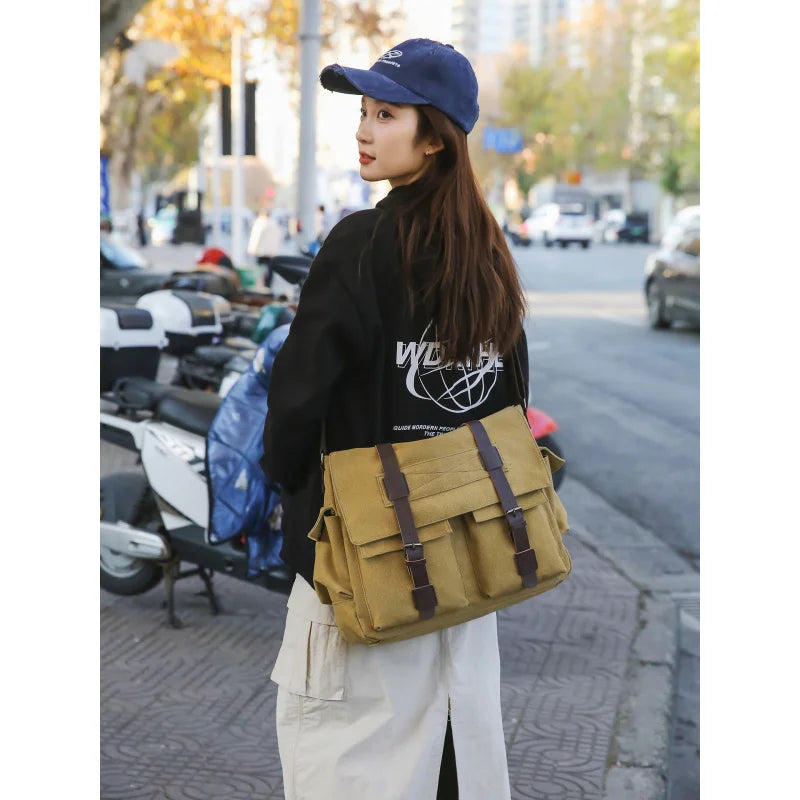 Large Canvas Messenger Bag – College & Work Shoulder Bag Canvas Messenger Bag Nixie