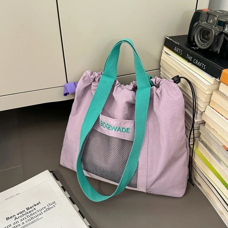 Foldable Drawstring Shoulder Bag – Lightweight Nylon Tote Shoulder Tote Bag Nixie