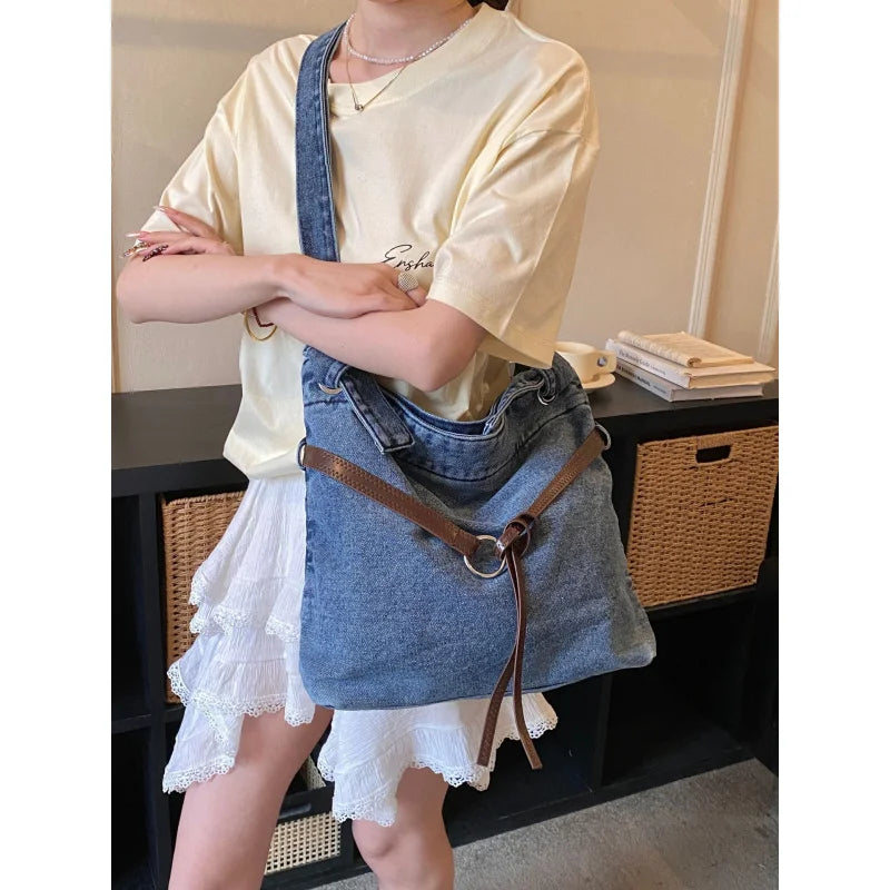 Korean-Style Denim Shoulder Bag – Large Capacity Women's Tote Denim Shoulder Bag Nixie