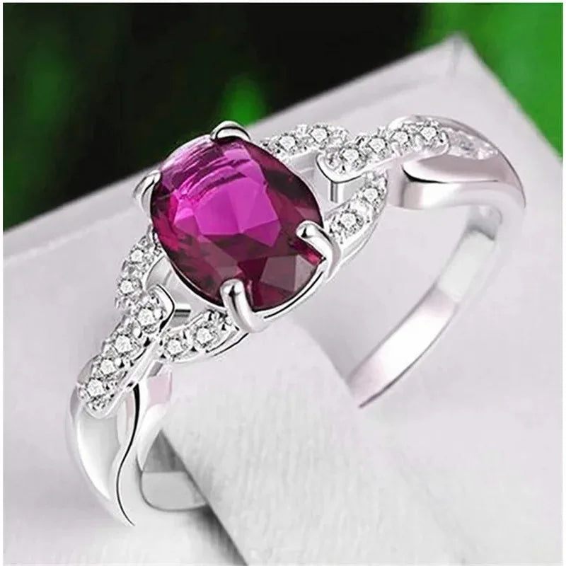 Oval Ruby Silver-Plated Fashion Ring for Women | Sizes 6–10