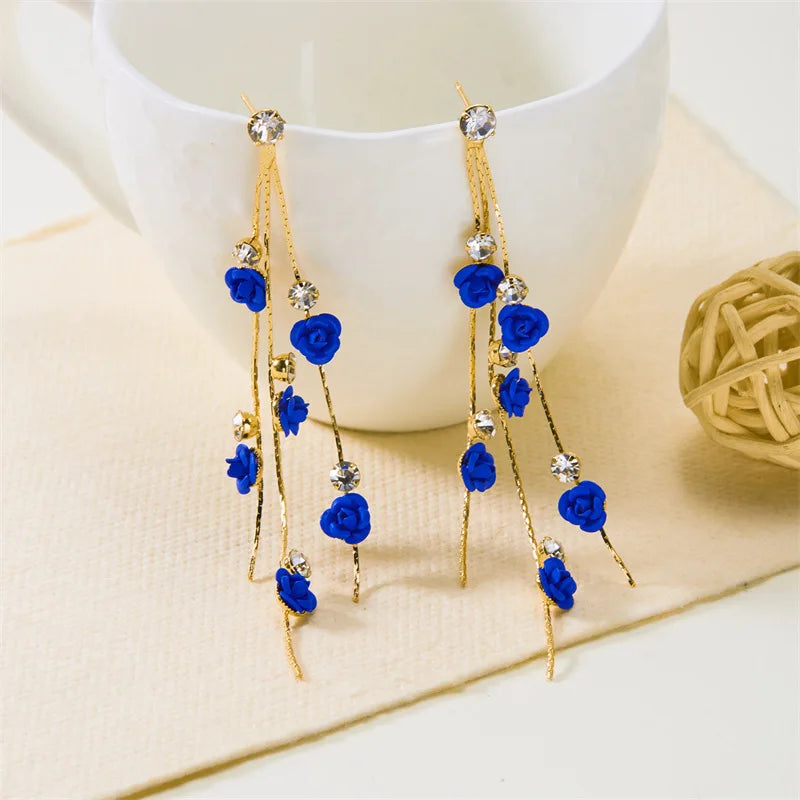Rose Flower Tassel Drop Earrings – 14K Gold Plated | Nixie